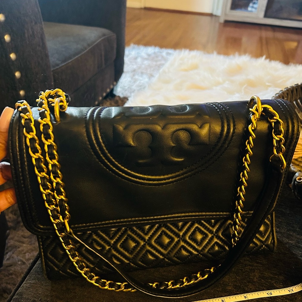 Tory Burch Black and Gold Shoulder Bag